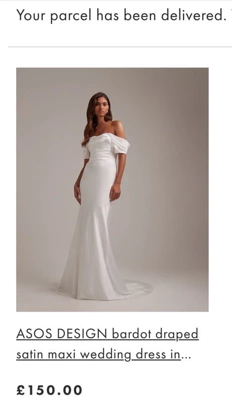 ASOS Bardot draped satin maxi wedding dress Ivory