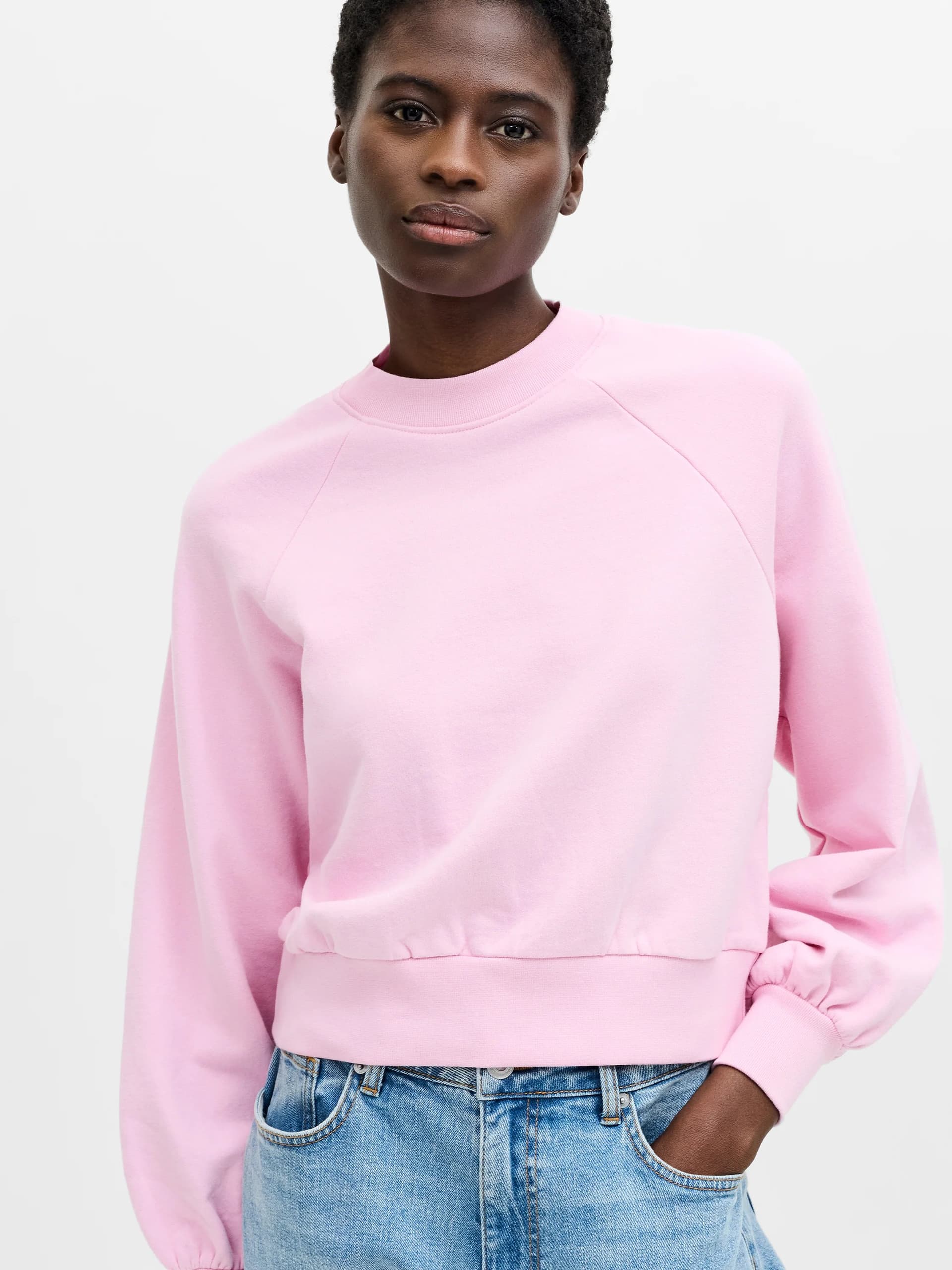 French Connection Vitoria Bishop Sleeve Sweatshirt Bubblegum Pink