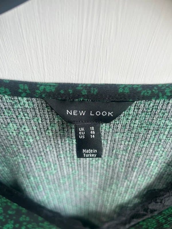 New Look New Look Green Floral V Neck Lace Shirred Waist Blouse