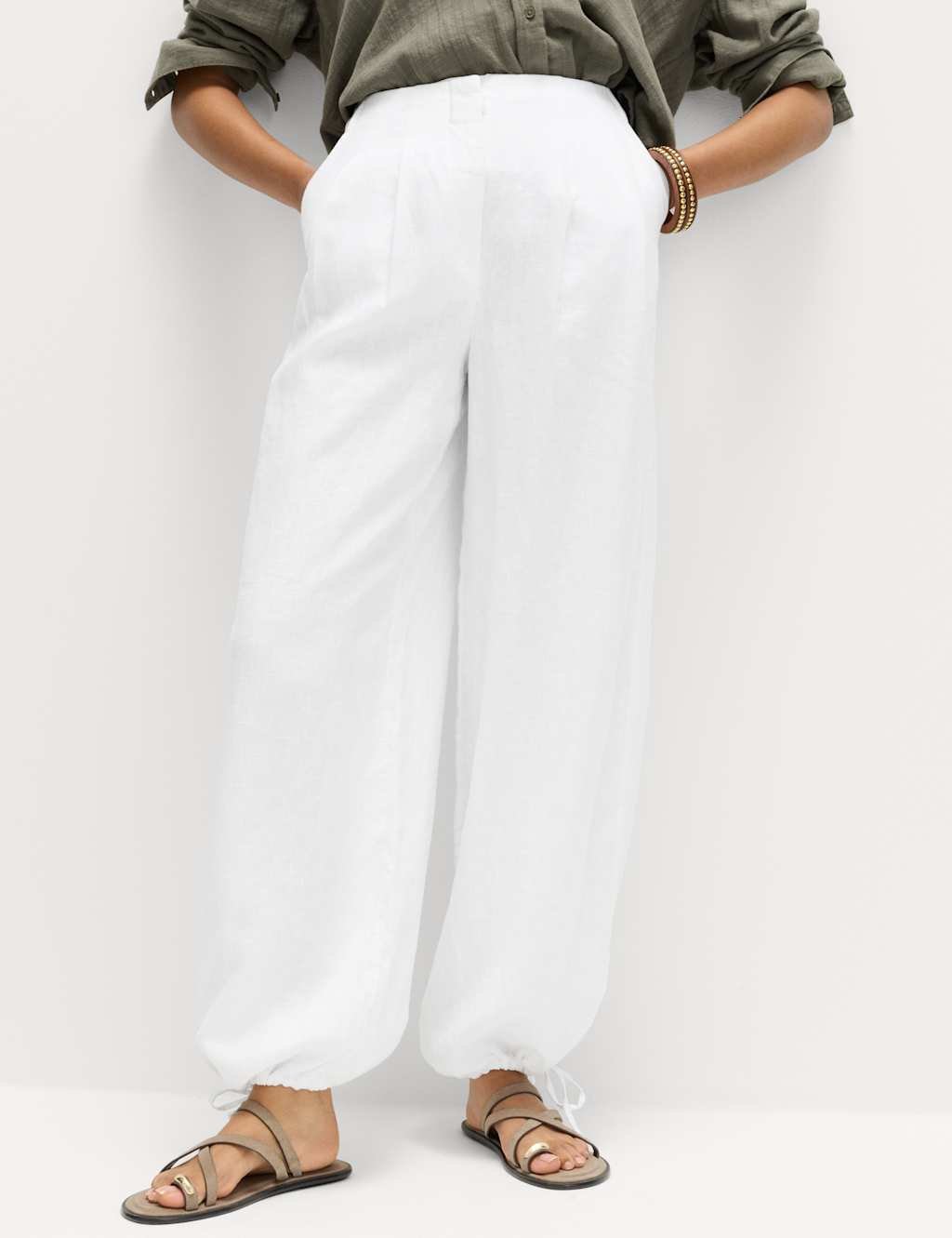 Marks & Spencer M&S Pure Linen Balloon Trousers White - 1