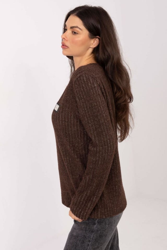 Love Lace Love Lace Women's Cotton V Neck Long Sleeve Sweater Patch in Brown - 2