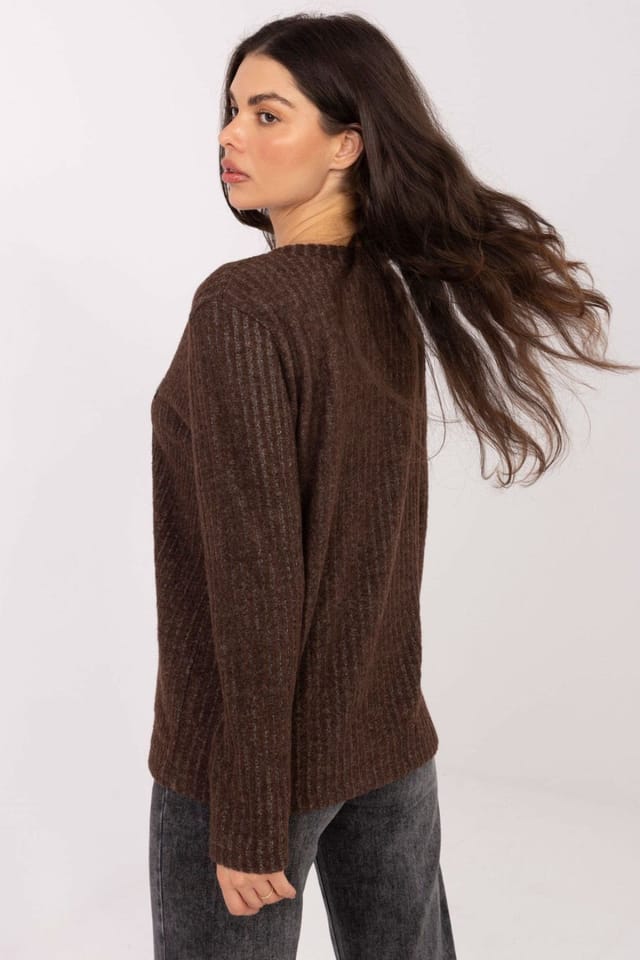 Love Lace Love Lace Women's Cotton V Neck Long Sleeve Sweater Patch in Brown - 3