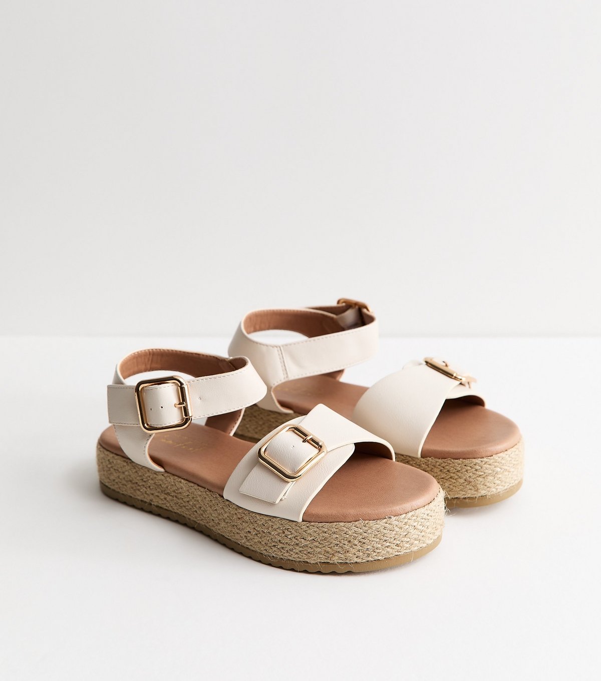 New Look Women's Wide Fit Off White Faux Leather Buckled Strap Flatform Sandals Vegan New Look - 3