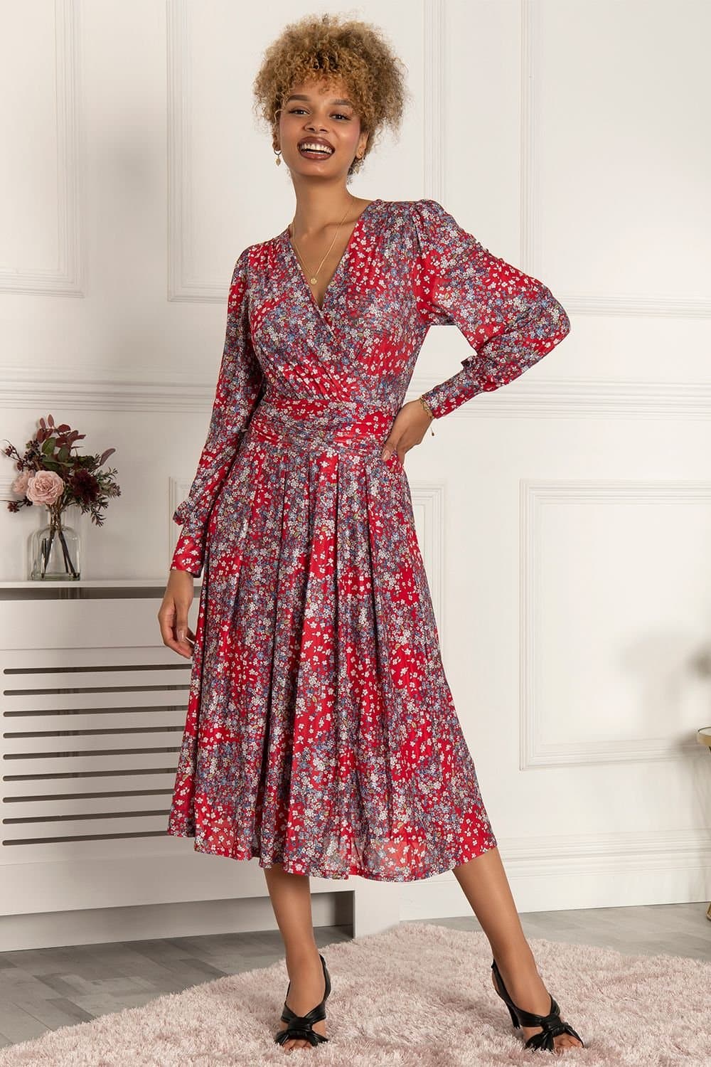 Jolie Moi Jolie Moi Women's Vanessa Long Sleeved Mesh Dress in Red