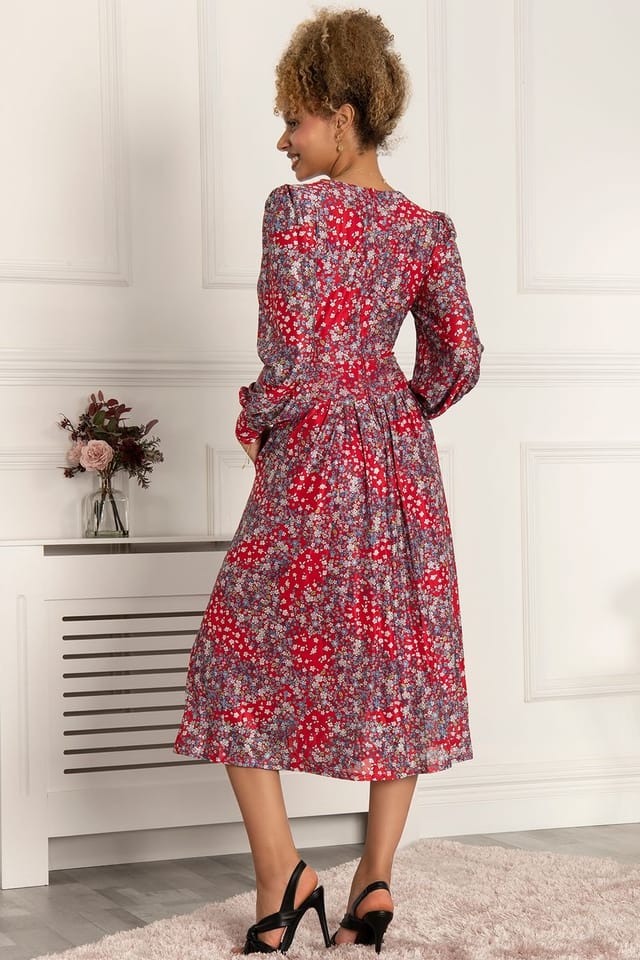 Jolie Moi Jolie Moi Women's Vanessa Long Sleeved Mesh Dress in Red - 2