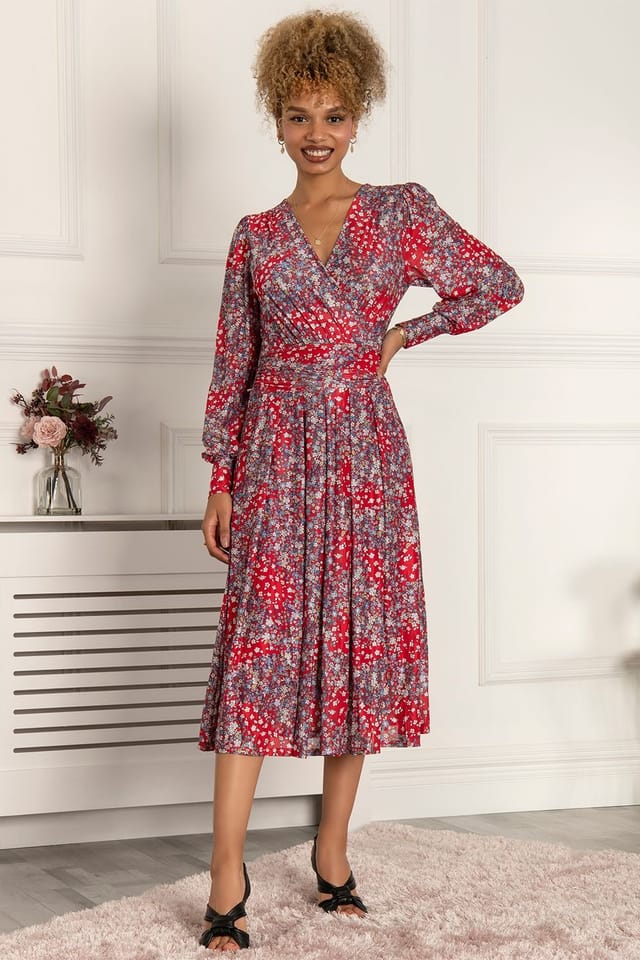 Jolie Moi Jolie Moi Women's Vanessa Long Sleeved Mesh Dress in Red - 3