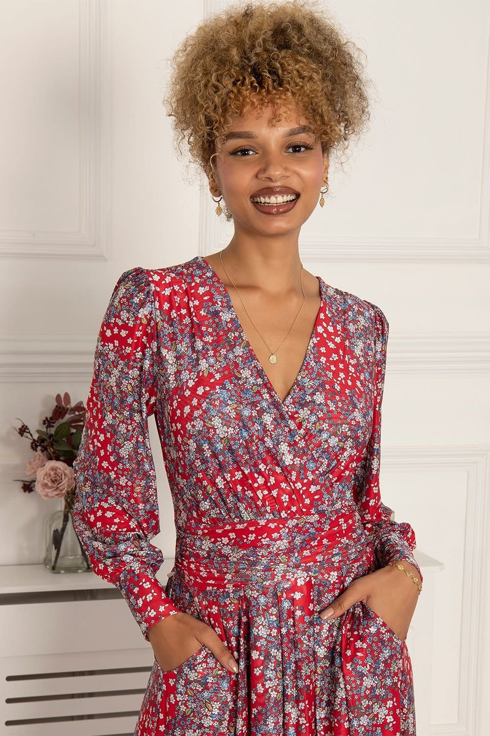 Jolie Moi Jolie Moi Women's Vanessa Long Sleeved Mesh Dress in Red - 4