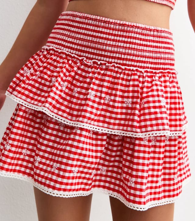 New Look Women's Red Gingham Print Tiered Mini Skirt New Look - 2
