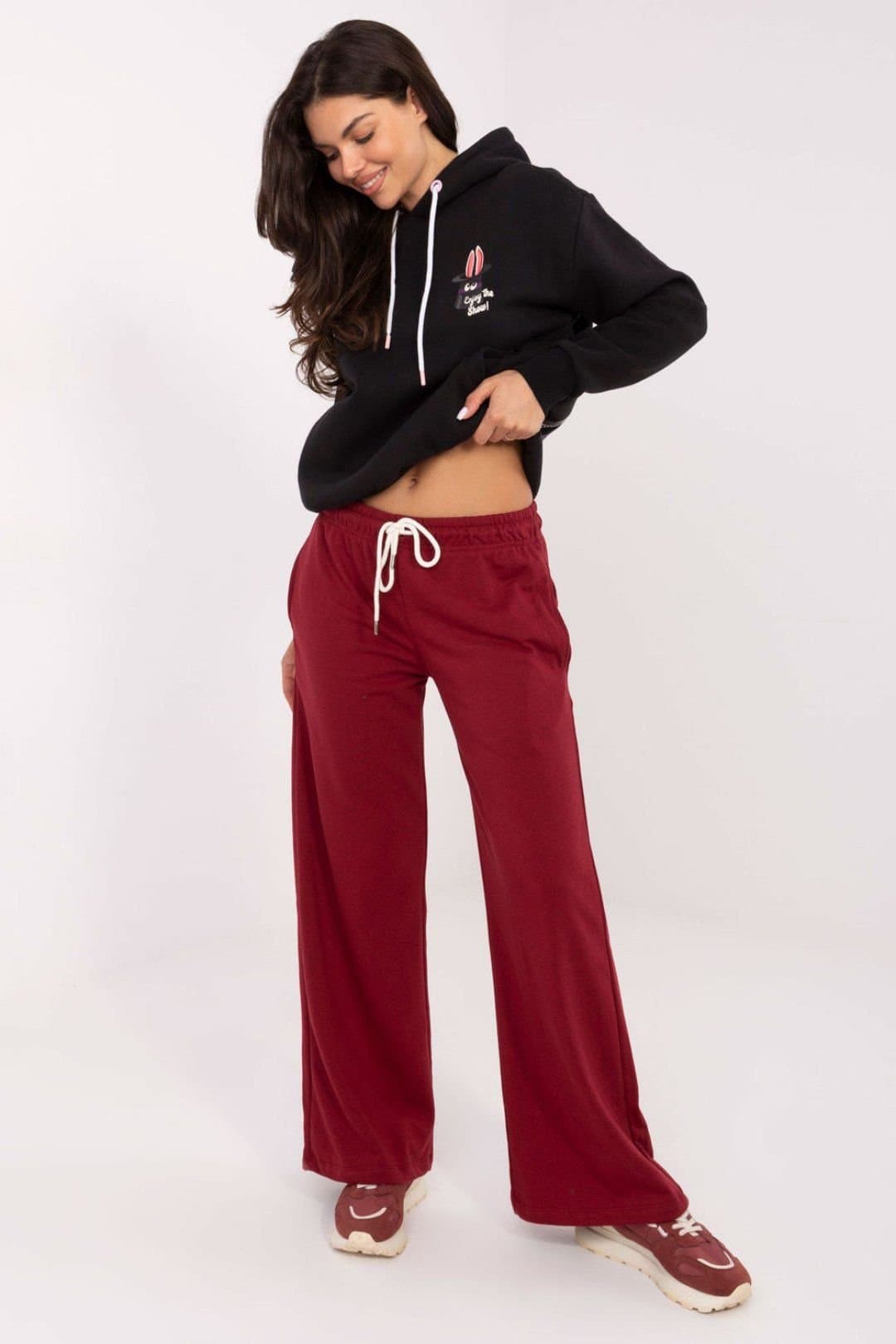 Love Lace Love Lace Women's Cotton Polyester Casual Drawstring Sweatpants in Red