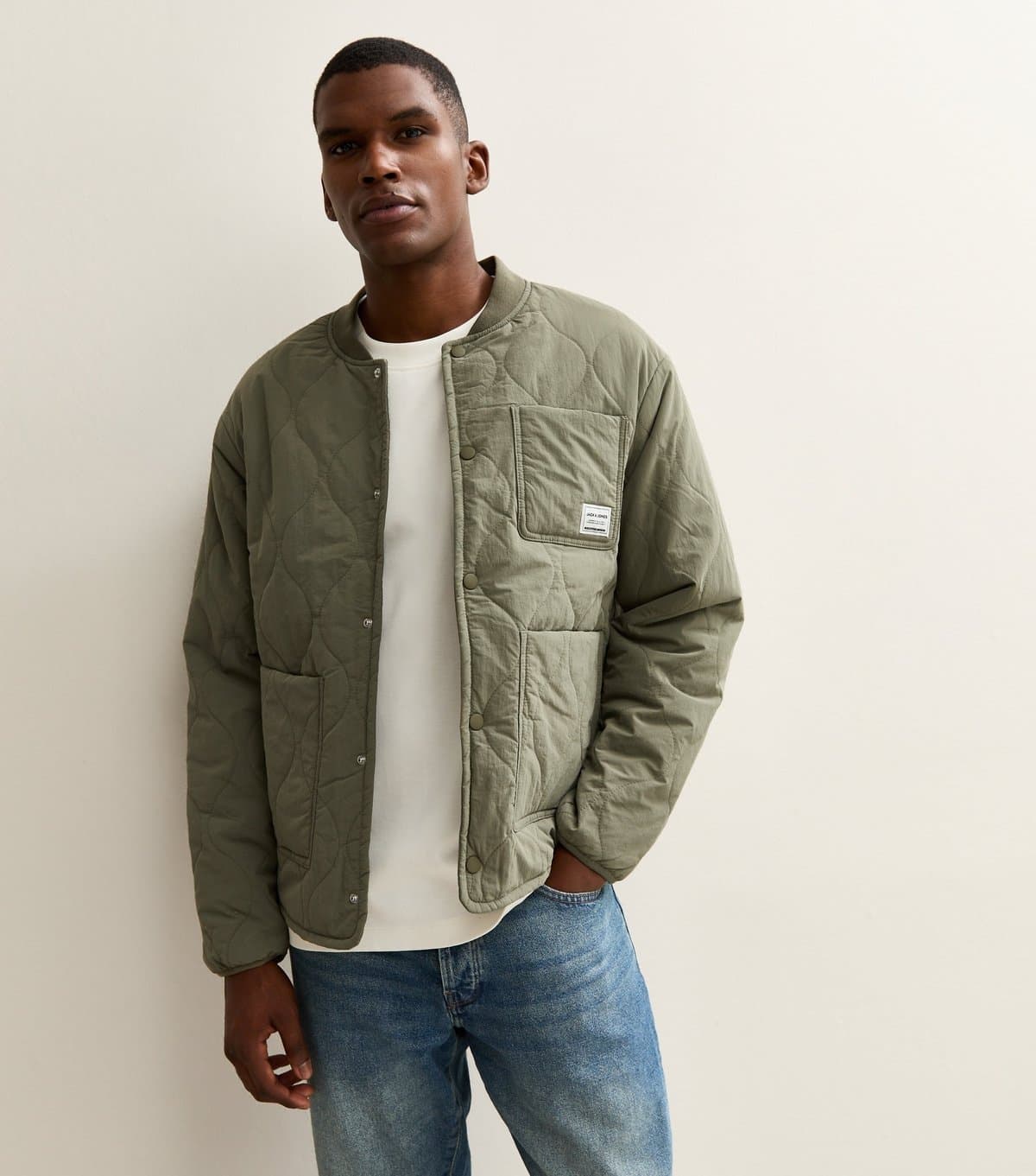 jack & jones Men's Green Logo Patch Liner Jacket Jack & Jones New Look