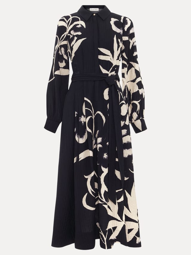 Phase Eight Phase Eight Women's Natalie Floral Collared Midi Shirt Dress in Black - 2