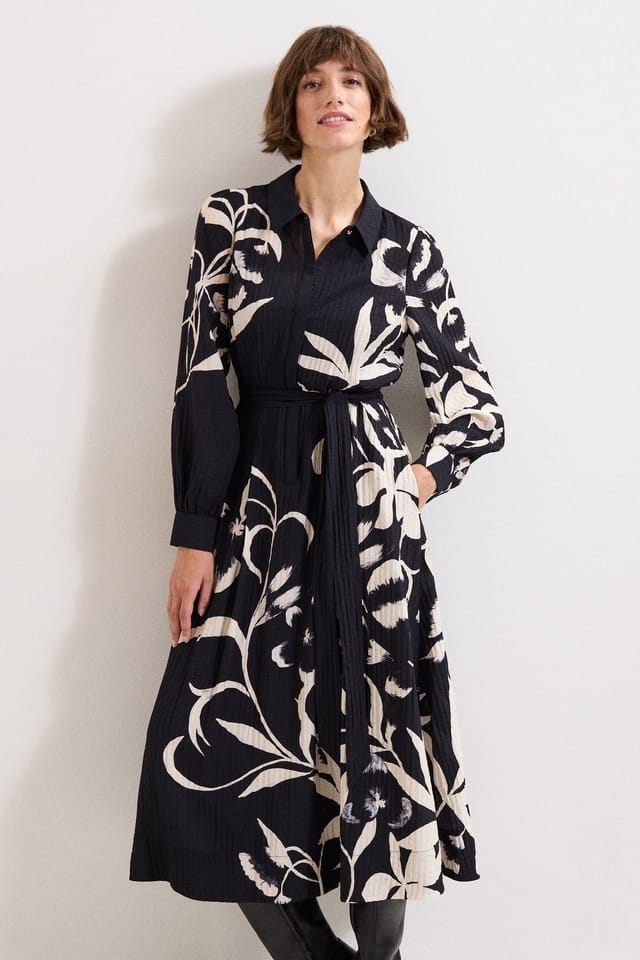 Phase Eight Phase Eight Women's Natalie Floral Collared Midi Shirt Dress in Black - 3