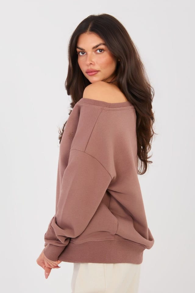 Love Lace Love Lace Women's Cotton Blend Boat Neck Embroidered Sweatshirt in Brown - 2