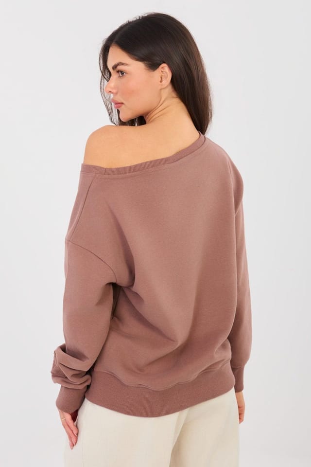 Love Lace Love Lace Women's Cotton Blend Boat Neck Embroidered Sweatshirt in Brown - 3