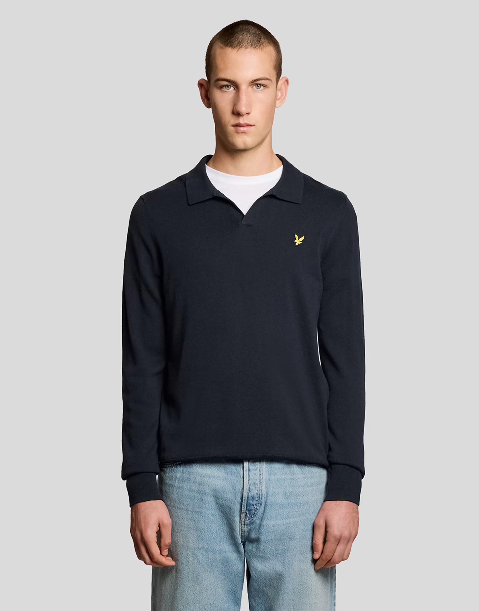 ASOS Lyle & Scott Mid knits cotton long sleeve polo collar jumper in z271 dark navy - 1