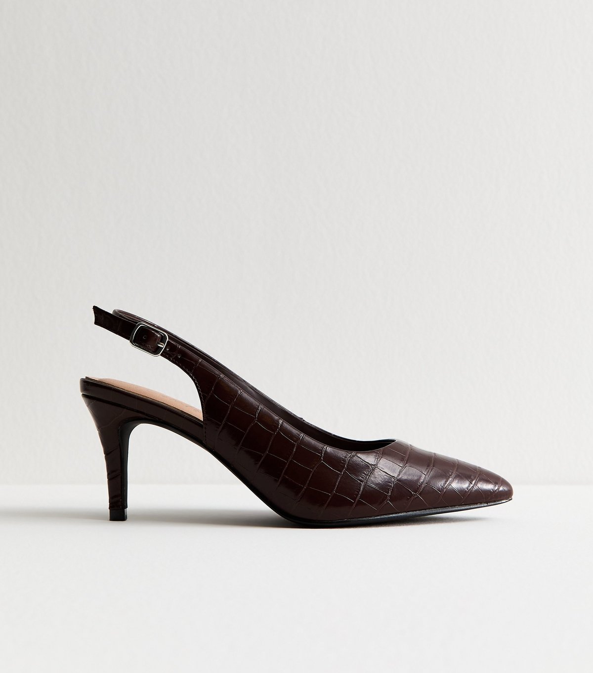 New Look Women's Extra Wide Fit Brown Textured Slingback Court Shoes Vegan New Look - 2