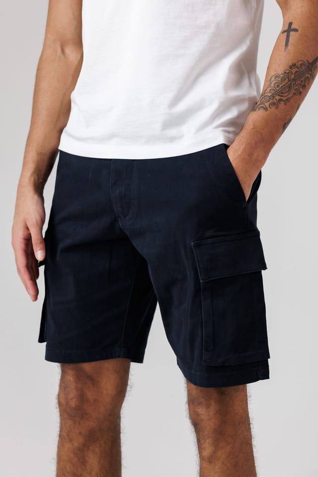 French Connection French Connection Men's Cotton Cargo Shorts in Navy - 3