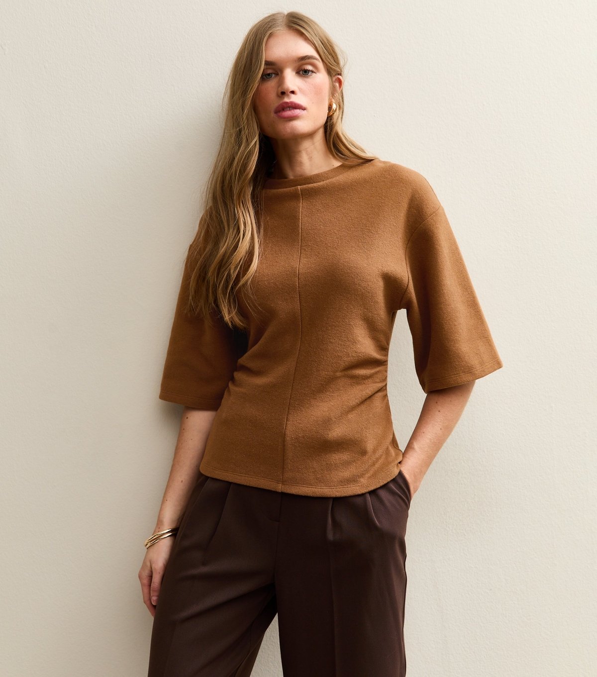 New Look Women's Tan Soft Touch Fitted Waist Top New Look - 1