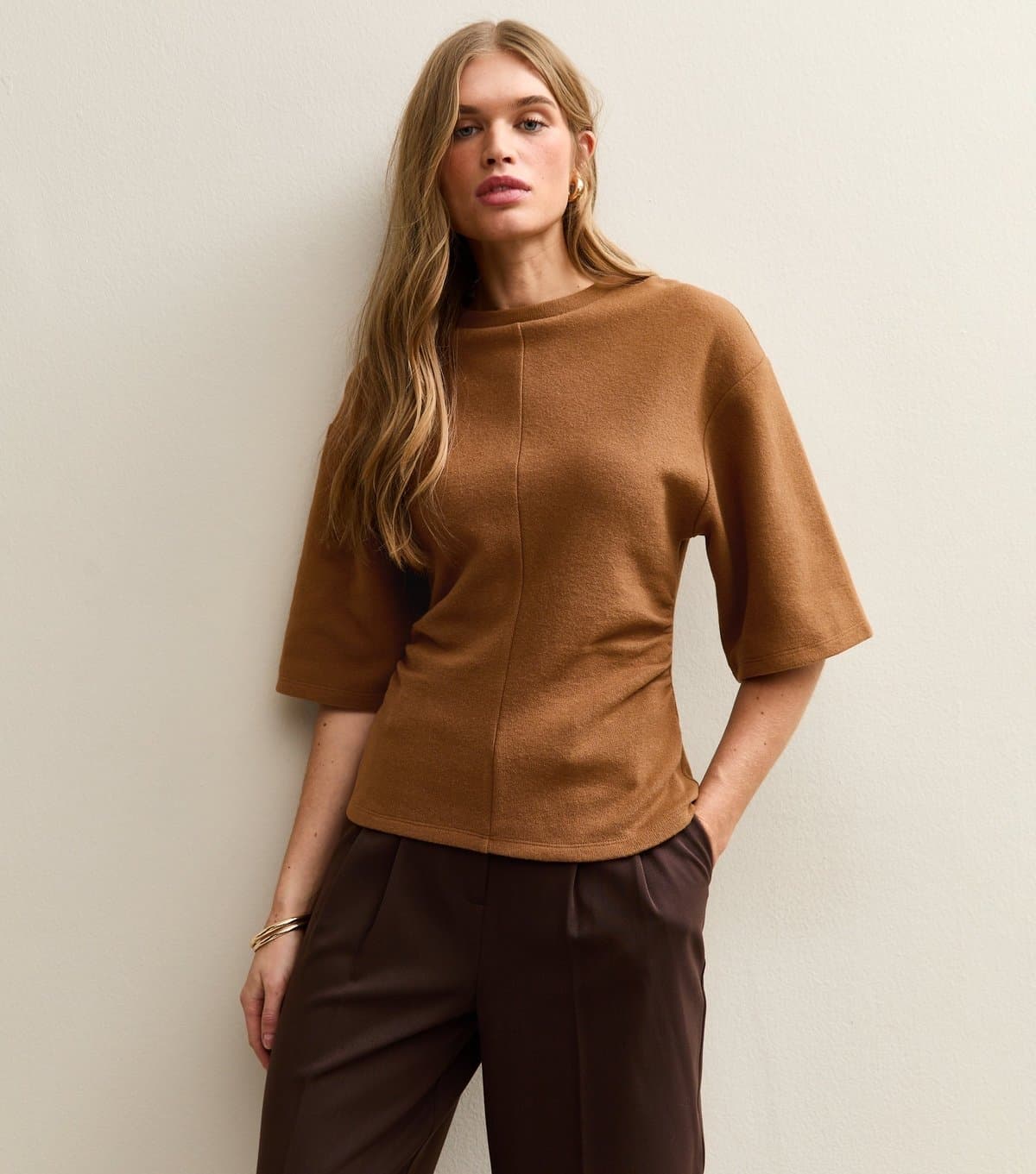 New Look Women's Tan Soft Touch Fitted Waist Top New Look