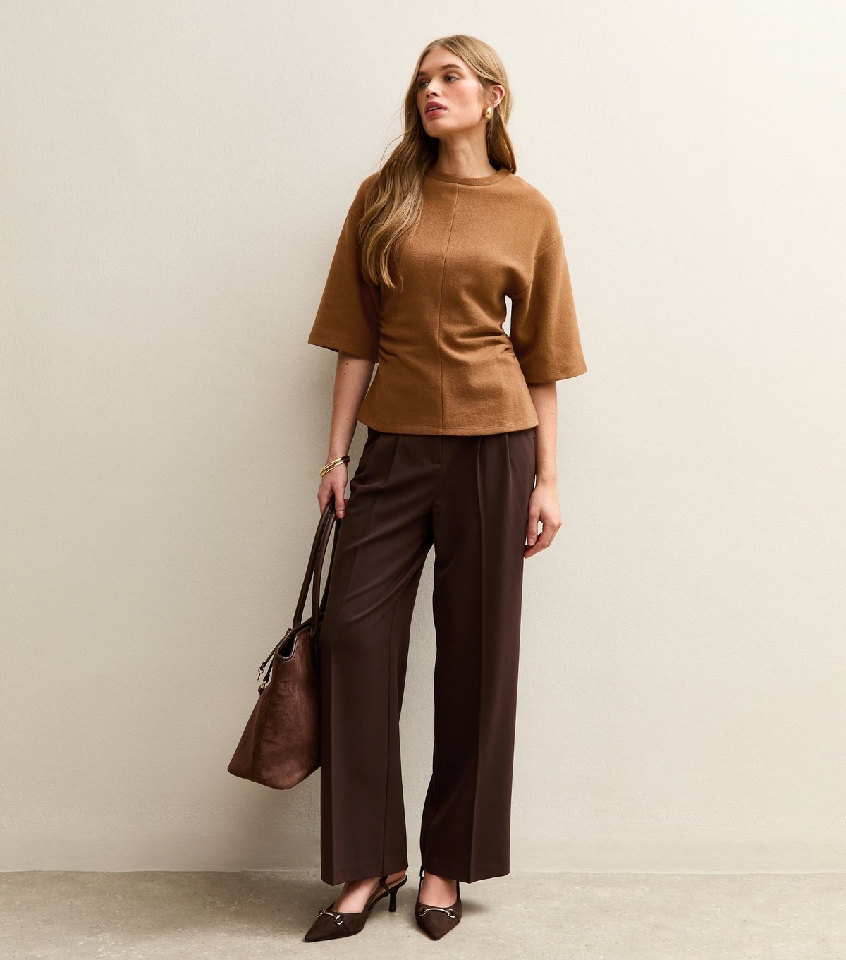 New Look Women's Tan Soft Touch Fitted Waist Top New Look - 4