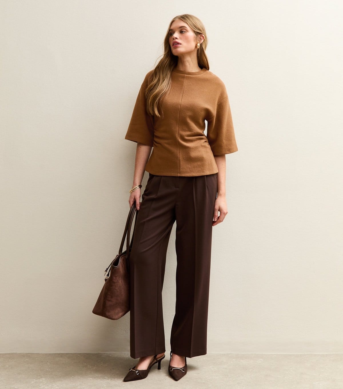 New Look Women's Tan Soft Touch Fitted Waist Top New Look - 4