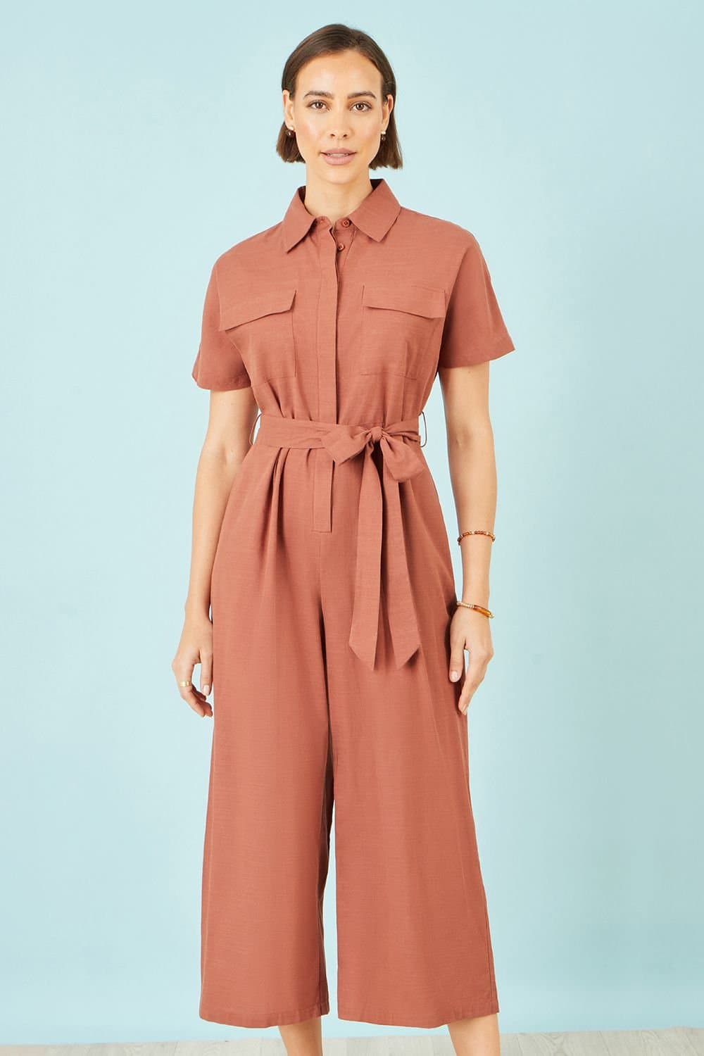 Yumi Yumi Women's Brown Utility Relaxed Jumpsuit in Terracotta