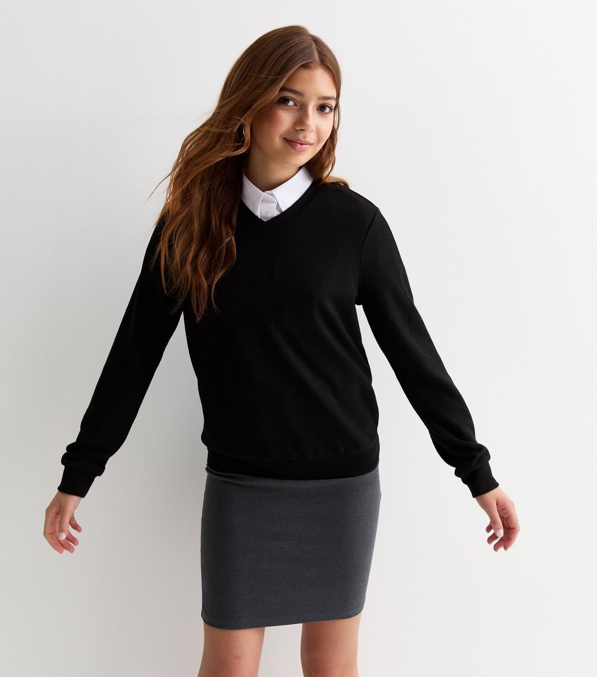 New Look Girls' Black V-Neck Jumper School New Look