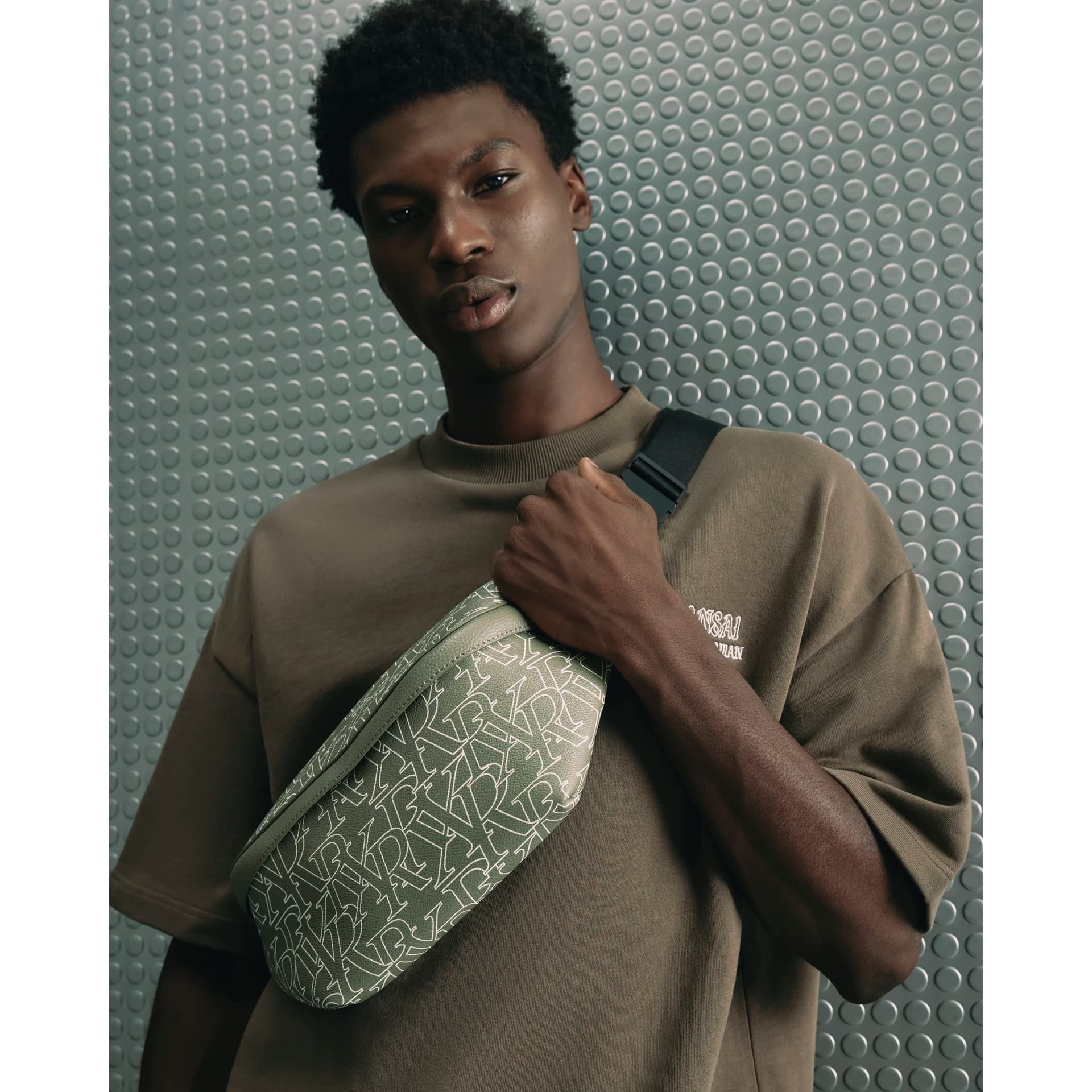 River Island Mens River Island Green Monogram Print Bum Bag