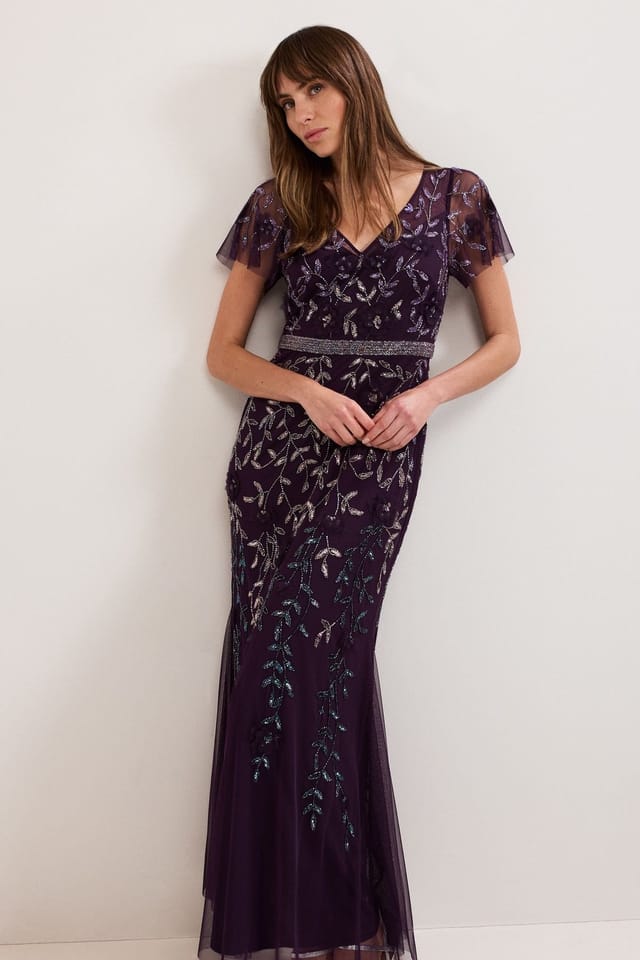 Phase Eight Phase Eight Women's Kaida Beaded Maxi Dress in Aubergine - 3