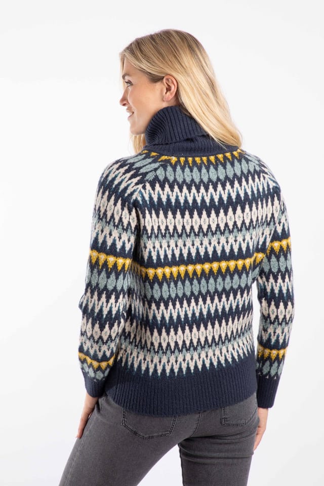 Weird Fish Weird Fish Women's Annecy Fair Isle Roll Neck Jumper in Midnight - 3