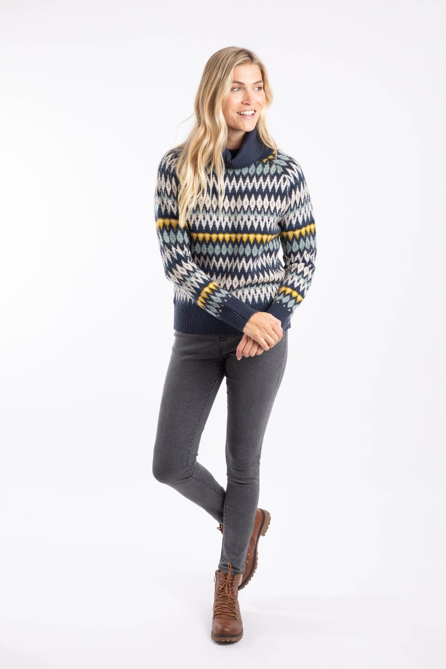 Weird Fish Weird Fish Women's Annecy Fair Isle Roll Neck Jumper in Midnight - 4