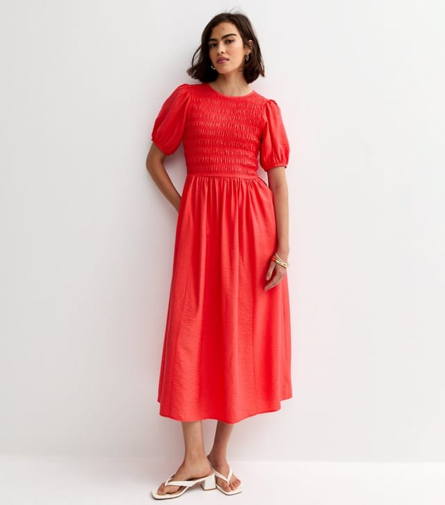 New Look Women's Red Shirred Body Short Sleeve Midi Dress New Look - 3