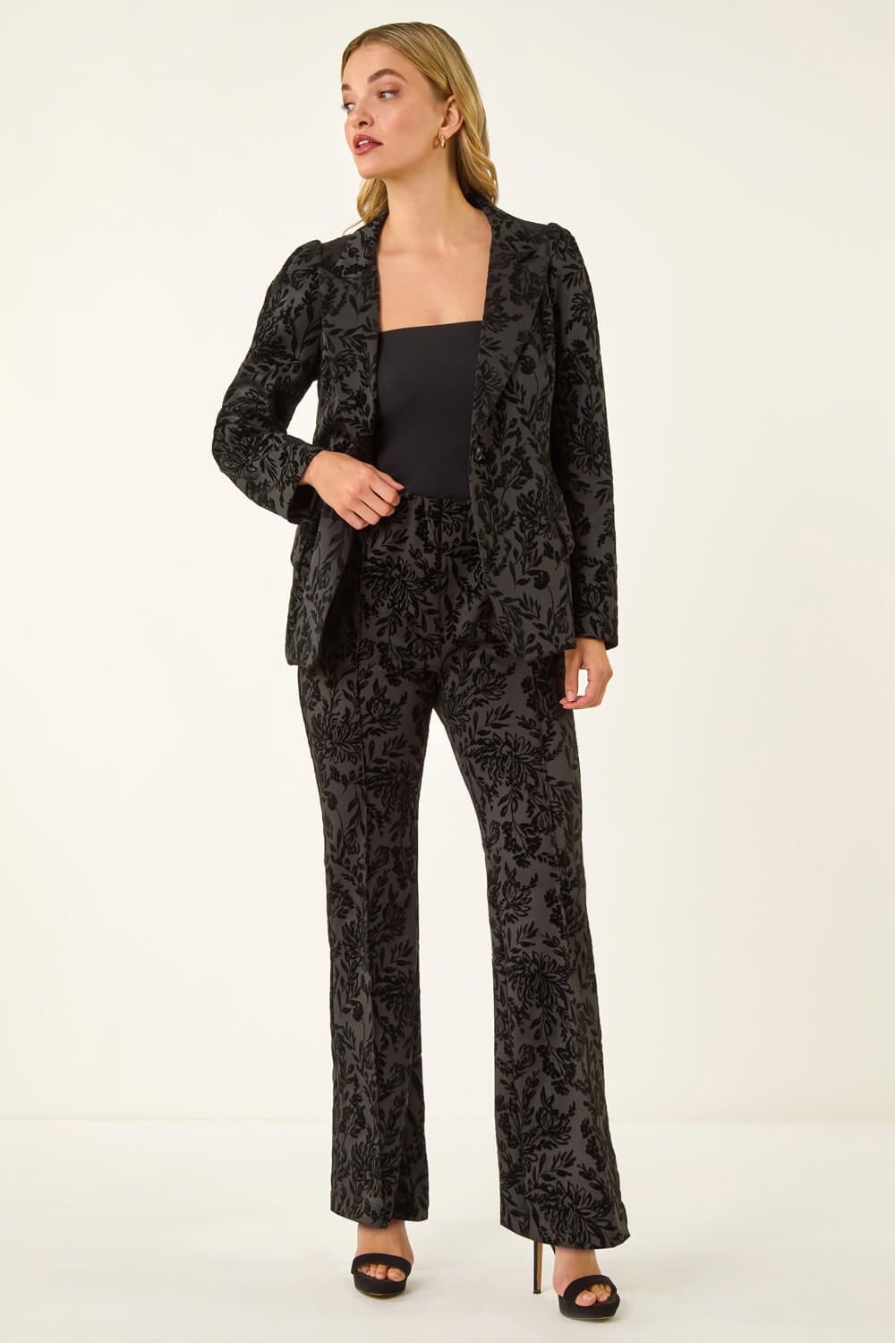 Dusk Dusk Women's Flocked Premium Stretch Blazer in Black - 3