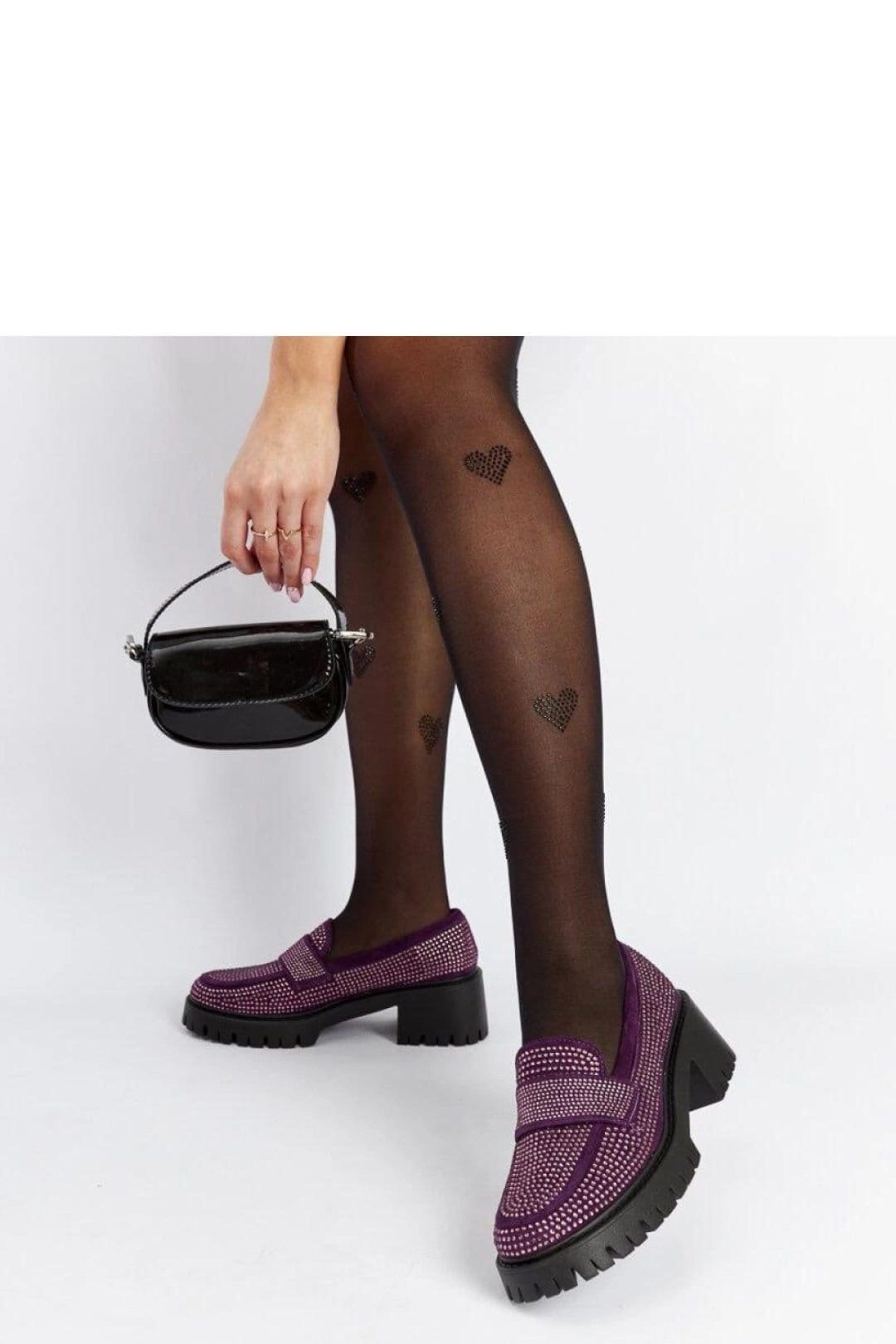 Love Lace Love Lace Women's Zircon Embellished Slip On Moccasins with Chunky Low Heel in Violet - 4