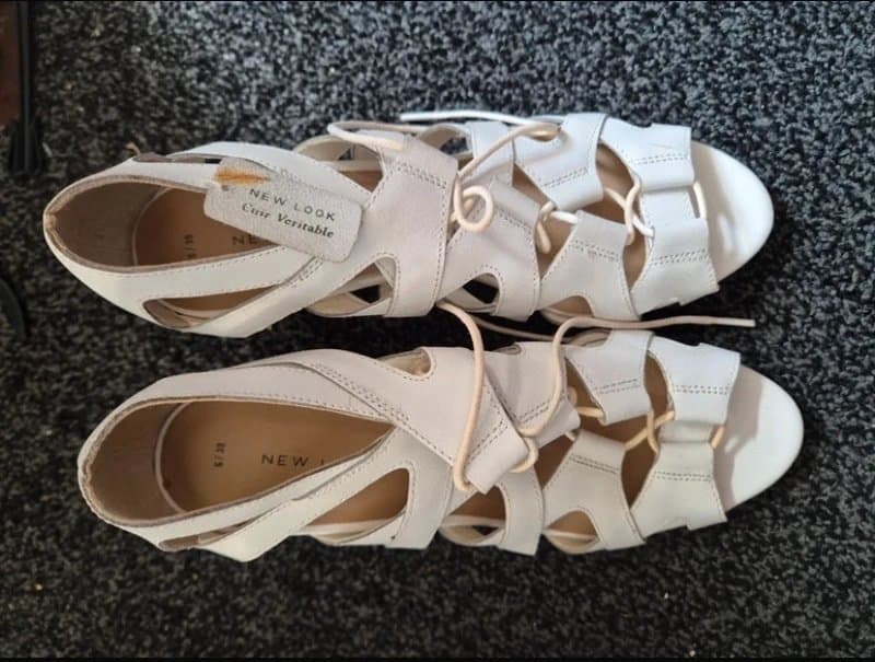 New Look White / cream roman sandals cutwork lace genuine leather
