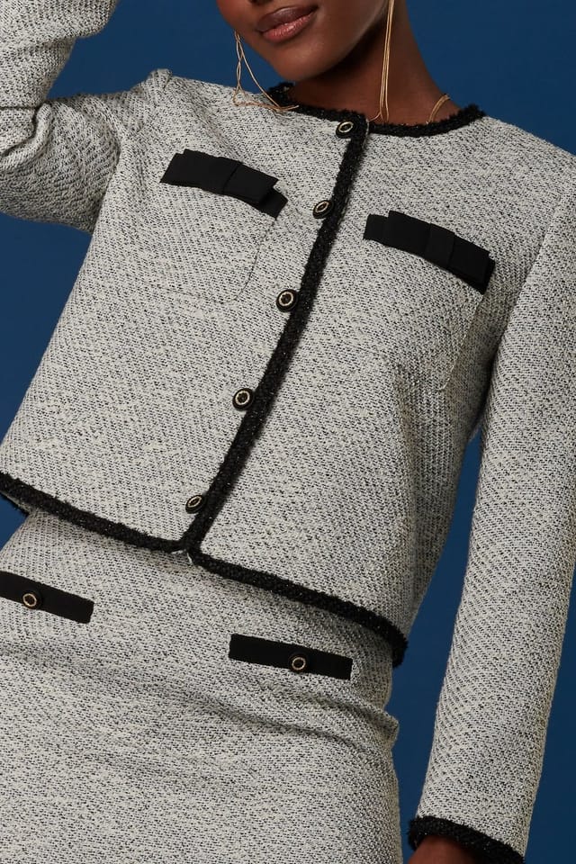 Jolie Moi Jolie Moi Women's Monochrome Tweed Contrast Jacket in Grey - 3