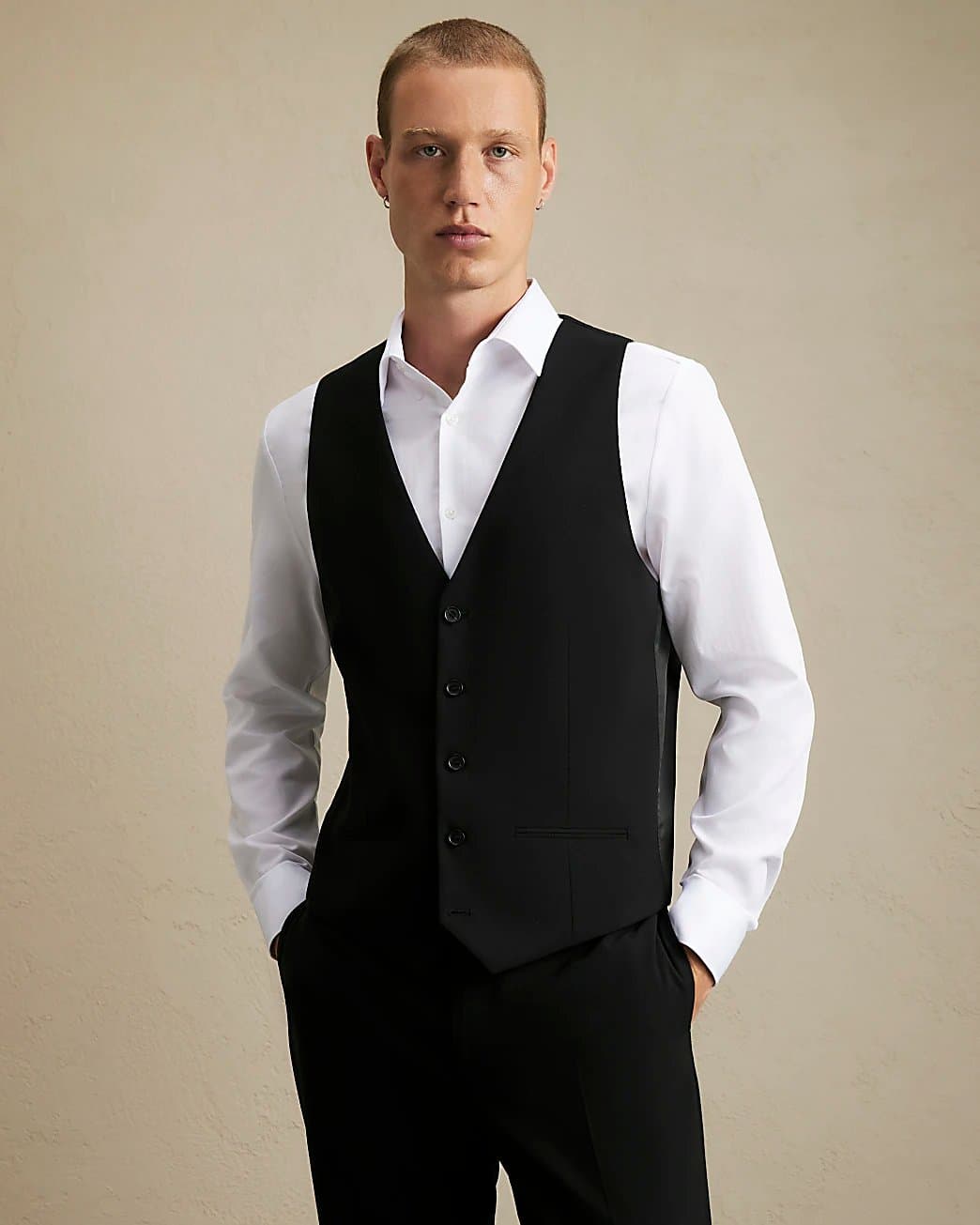 River Island Mens River Island Black Slim Fit Waistcoat