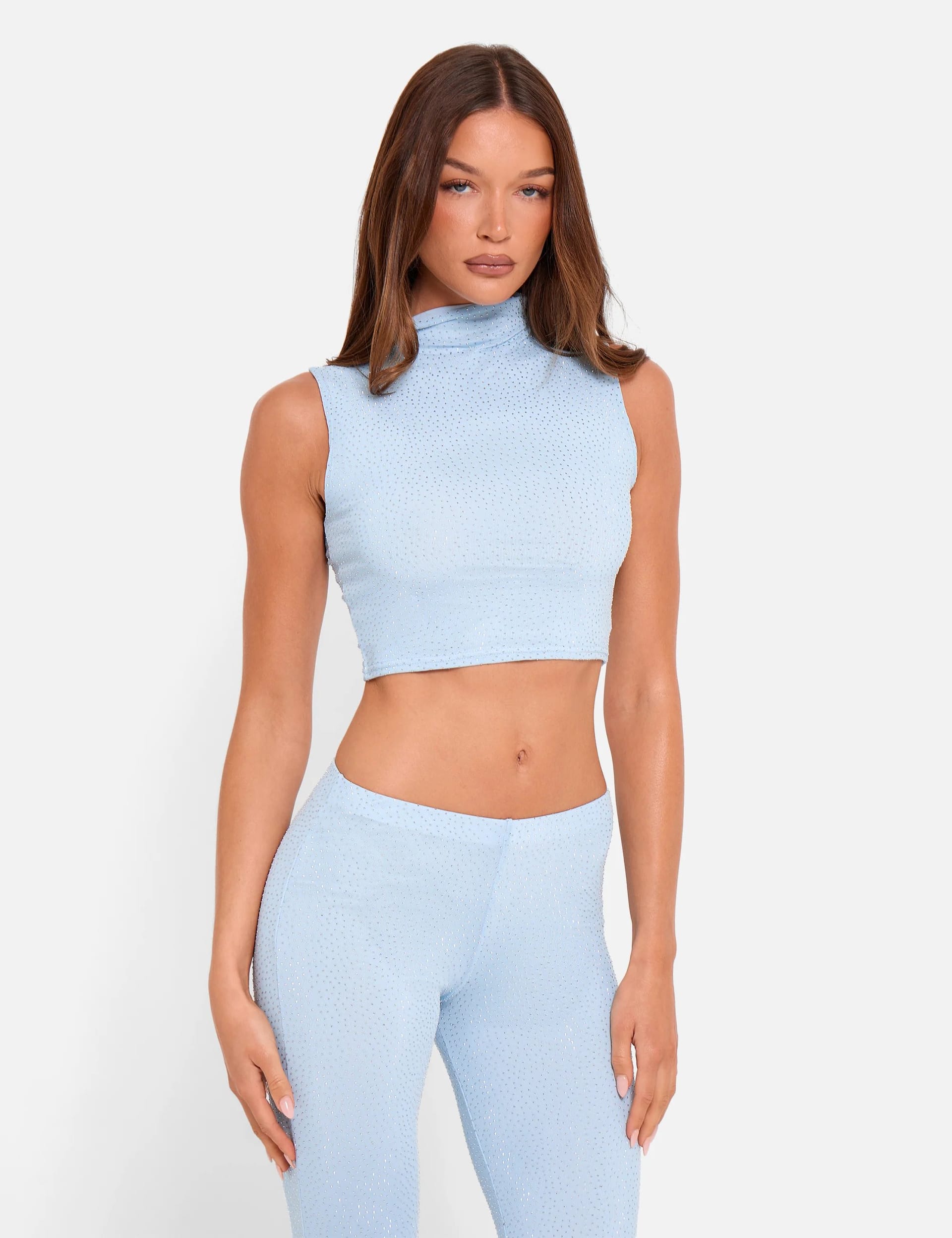 Public Desire UK Blue High Neck Luxe Slinky Crop Top