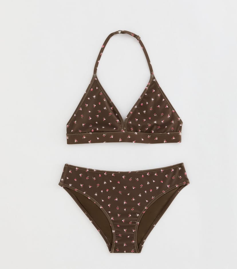 New Look Girls' Brown Ditsy Floral Print Triangle Bikini Set New Look - 1