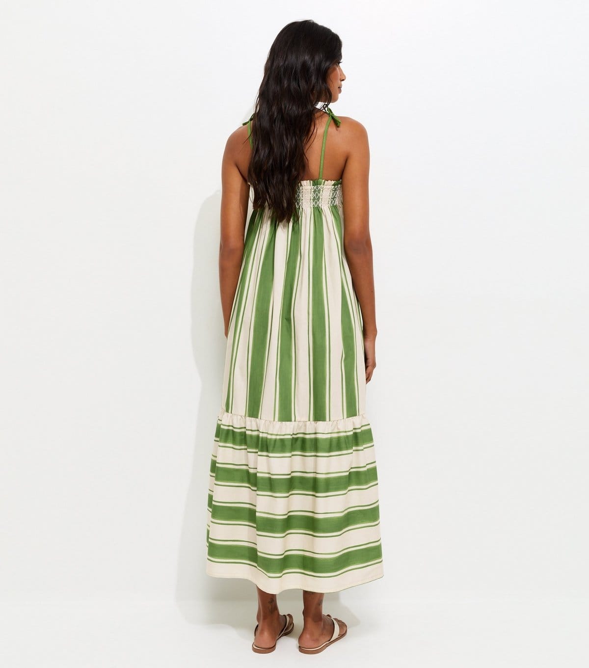 New Look Women's Green Cotton Striped Tie Strap Midi Dress New Look - 4