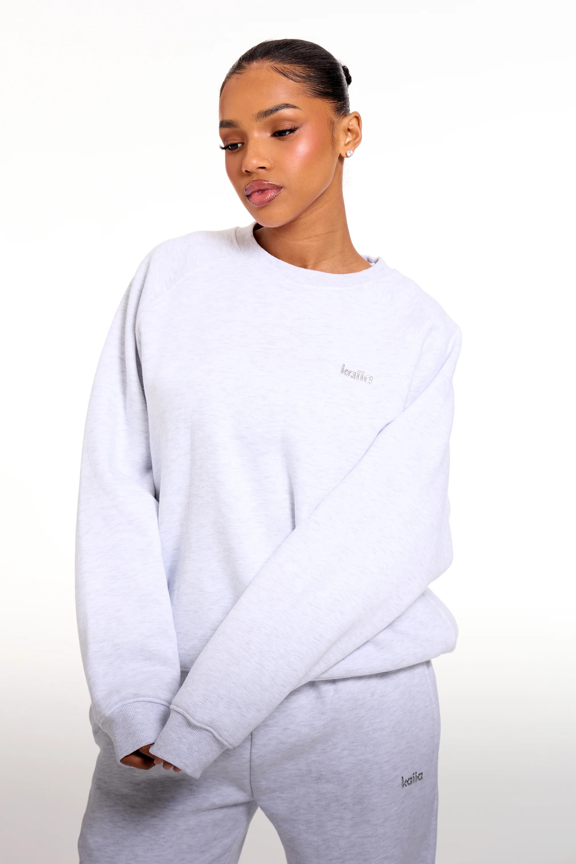 Kaiia Kaiia Chrome Logo Oversized Sweatshirt Grey Melange - 1