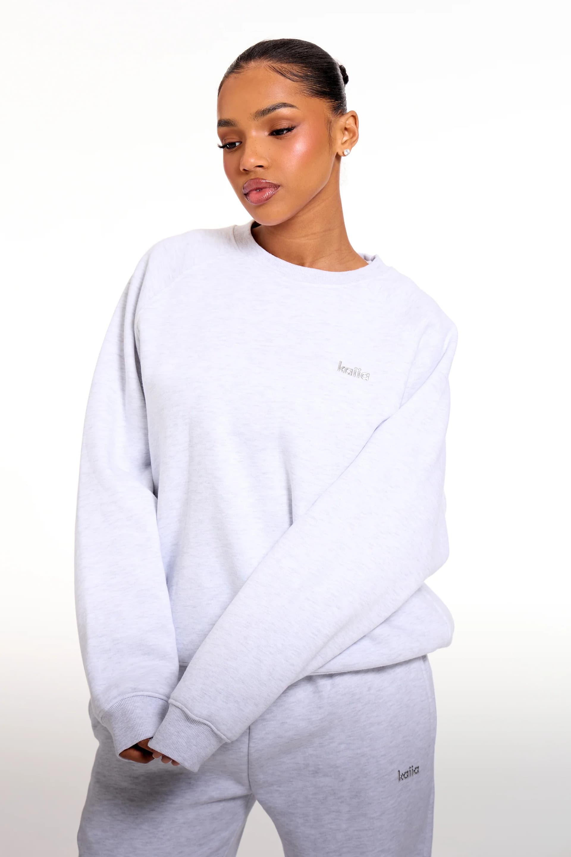 Kaiia Kaiia Grey Melange Logo Oversized Sweatshirt