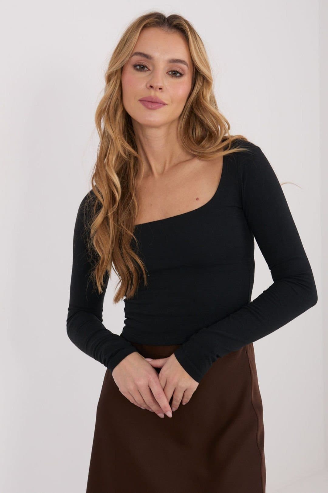 Love Lace Love Lace Women's Fitted Cotton Elastane Long Sleeve Blouse in Black