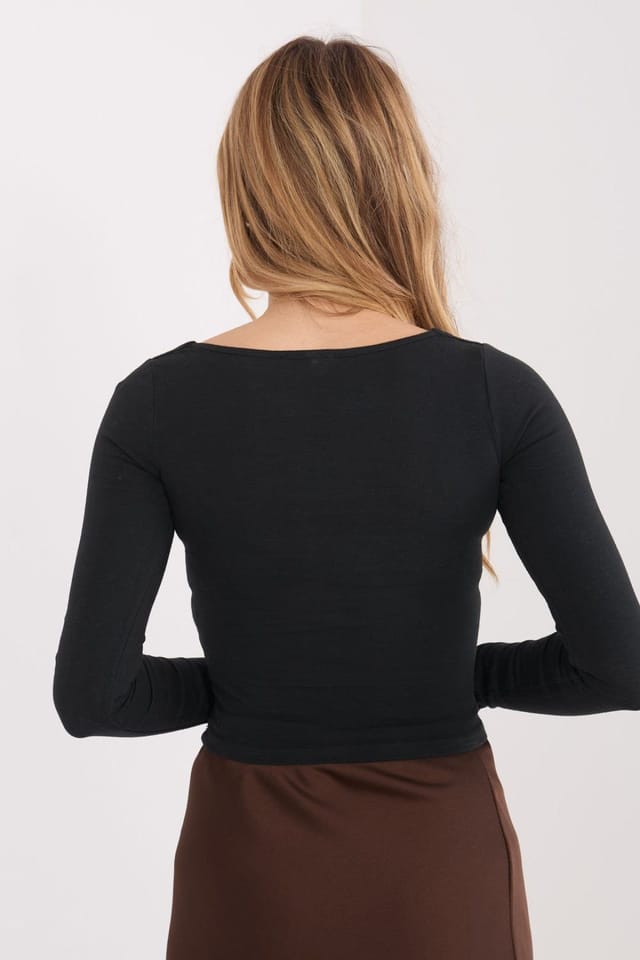 Love Lace Love Lace Women's Fitted Cotton Elastane Long Sleeve Blouse in Black - 3