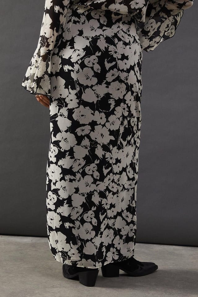 Warehouse Warehouse Women's Floral Chiffon Column Maxi Skirt in Mono - 3