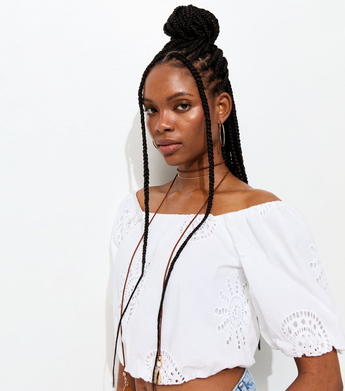 New Look Women's White Broderie Anglaise Bubble Hem Cropped Top New Look - 1