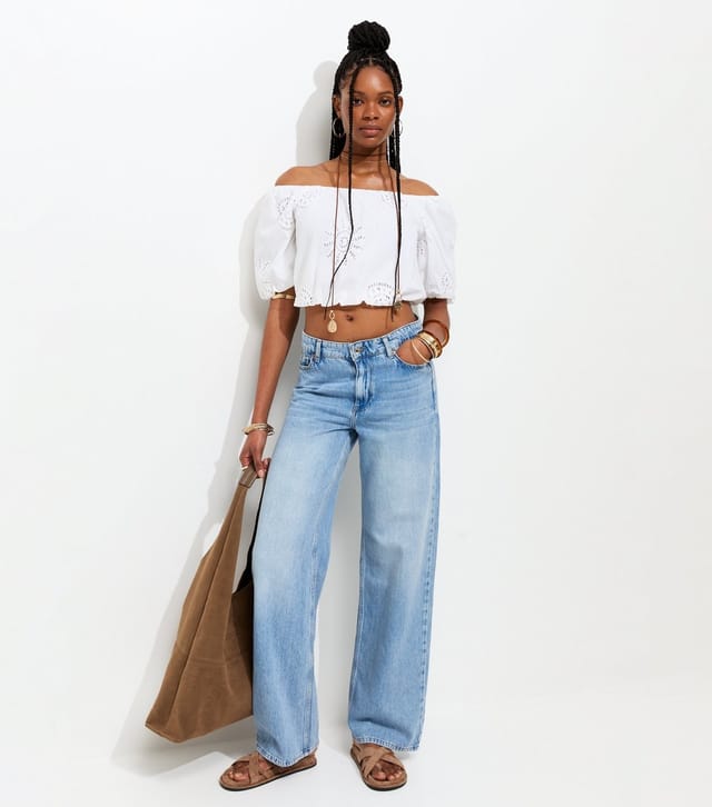 New Look Women's White Broderie Anglaise Bubble Hem Cropped Top New Look - 3