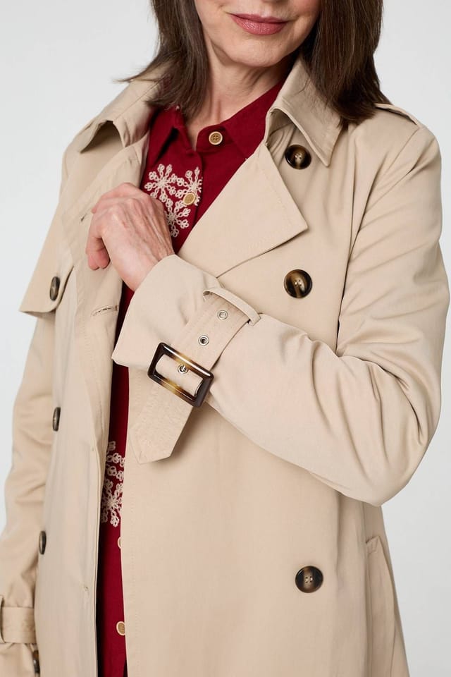 Izabel London Izabel London Women's Relaxed Double-Breasted Trench Coat in Beige - 2