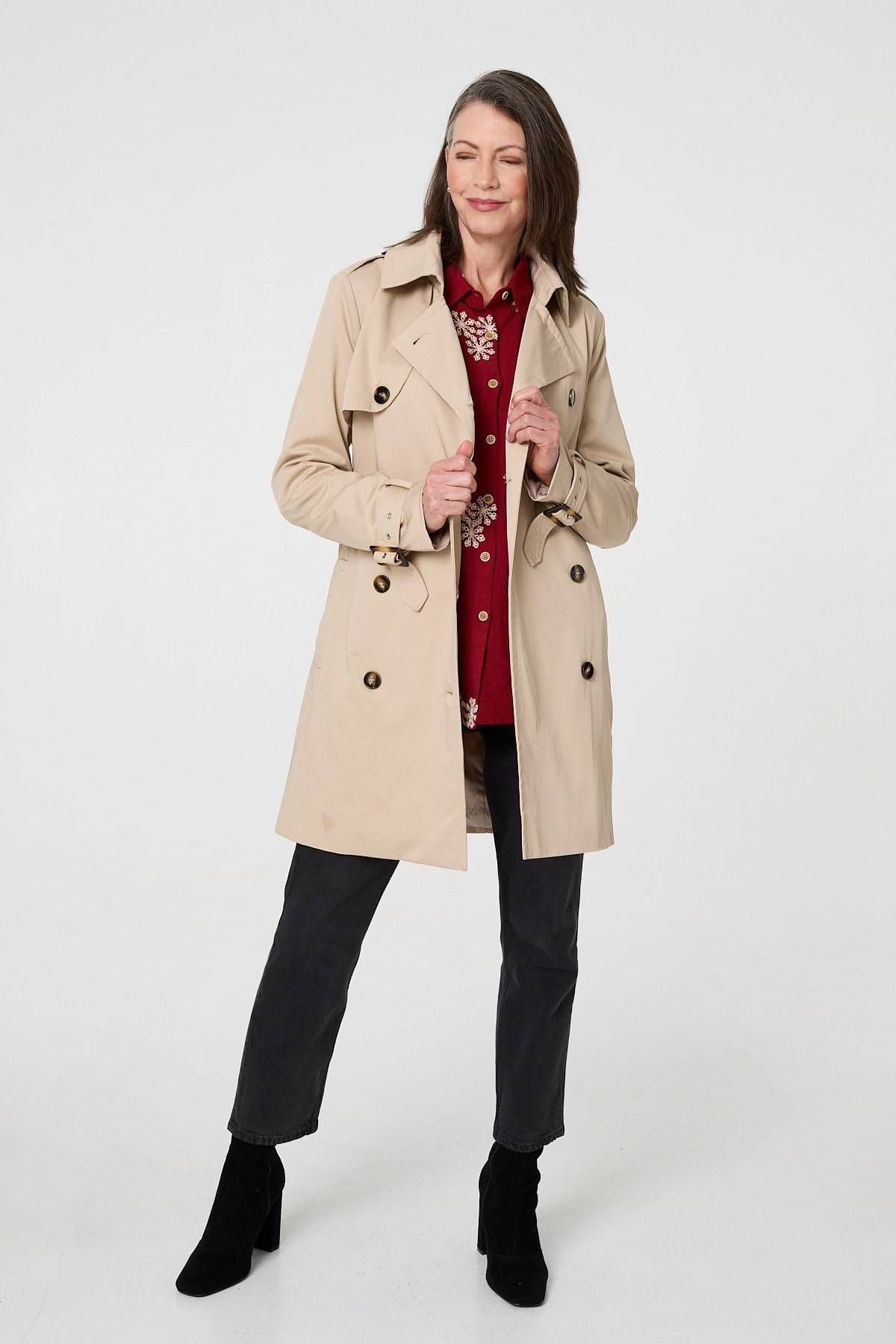Izabel London Izabel London Women's Relaxed Double-Breasted Trench Coat in Beige - 4