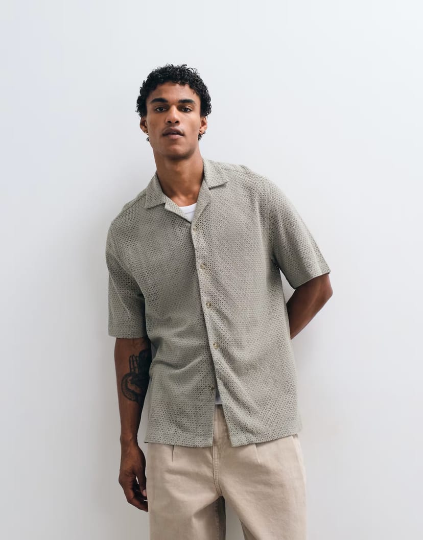 ASOS ASOS DESIGN relaxed revere texture shirt in sage green - 1